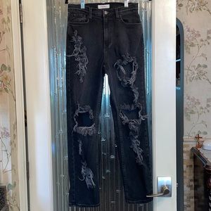 VIBRANT BLACK WASHED DISTRESSED JEANS SIZE 7 WAIST 27